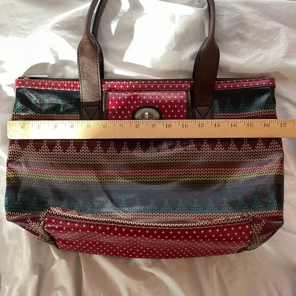 Fossil Key-Per Vinyl Coated Shoulder Tote Bag Approx 16.5" x 10.5" Multicolored - Picture 8 of 16
